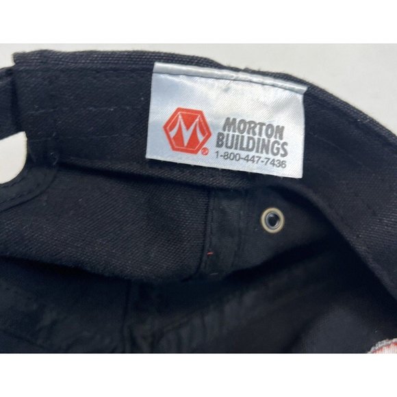 Morton Buildings Black Canvas Brown Embroidered Strapback Hat Cap - Picture 6 of 7
